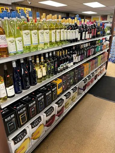Wine selection including red white and boxed wines at Thirst Quench Liquors Hudson MA